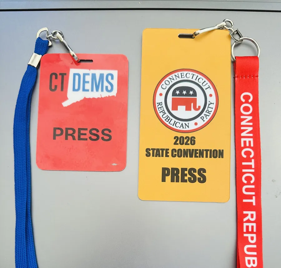 CT Politics TV press credentials from the Connecticut Democratic and Republican state conventions