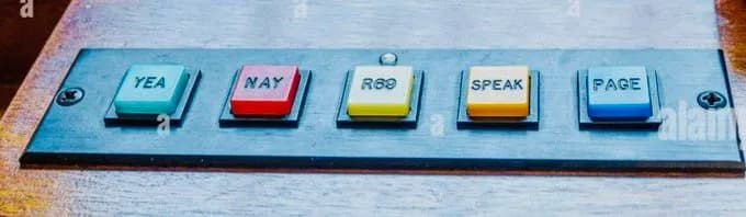 Connecticut legislative voting buttons: YEA, NAY, REG, SPEAK, PAGE